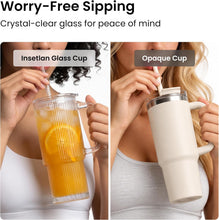 Load image into Gallery viewer, INSETLAN Ribbed Glass Tumbler with Handle, Leakproof Lid & Glass Straw | 20oz / 24oz Large Iced Coffee Glass Cup