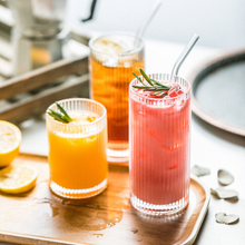 Load image into Gallery viewer, Classic Ribbed Drinking Glass Cups 280ml |Set of 4 | Includes Straws and Coasters
