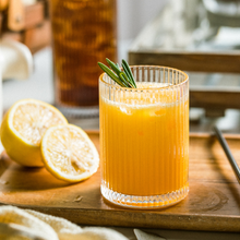 Load image into Gallery viewer, Classic Ribbed Drinking Glass Cups 280ml |Set of 4 | Includes Straws and Coasters