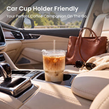Load image into Gallery viewer, INSETLAN 20oz/600ML Ribbed Glass Tumblers with Lids and Glass Straws, Leakproof Glass Cups, Coffee Glasses, Iced Coffee Cup, Glass Tumbler with Straw and Lid for Iced Coffee, Cocktail, Tea, Smoothie