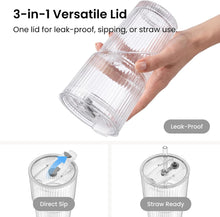 Load image into Gallery viewer, INSETLAN 20oz/600ML Ribbed Glass Tumblers with Lids and Glass Straws, Leakproof Glass Cups, Coffee Glasses, Iced Coffee Cup, Glass Tumbler with Straw and Lid for Iced Coffee, Cocktail, Tea, Smoothie