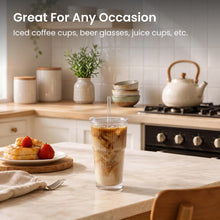 Load image into Gallery viewer, INSETLAN 20oz/600ML Ribbed Glass Tumblers with Lids and Glass Straws, Leakproof Glass Cups, Coffee Glasses, Iced Coffee Cup, Glass Tumbler with Straw and Lid for Iced Coffee, Cocktail, Tea, Smoothie