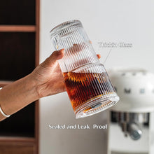 Load image into Gallery viewer, INSETLAN 2PCS 600ML Ribbed Glass Tumblers with Lids and Glass Straws, Leakproof Glass Cups, Coffee Glasses, Iced Coffee Cup, Glass Tumbler with Straw and Lid for Iced Coffee, Cocktail, Tea, Smoothie