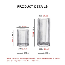 Load image into Gallery viewer, Classic Ribbed Drinking Glass Cups 280ml |Set of 4 | Includes Straws and Coasters