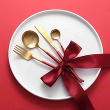Load image into Gallery viewer, Stainless Steel Titanium Plated Red Golden Flatware Set