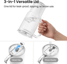 Load image into Gallery viewer, INSETLAN Ribbed Glass Tumbler with Handle, Leakproof Lid &amp; Glass Straw | 20oz / 24oz Large Iced Coffee Glass Cup
