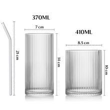 Load image into Gallery viewer, Classic Ribbed Drinking Glass Cups 370ml &amp; 410ml | Set of 8 | Includes 4PCS Straws
