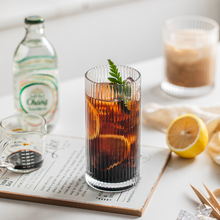Load image into Gallery viewer, Classic Ribbed Drinking Glass Cups 370ml | Set of 4 | Includes Straws and Coasters
