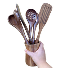 Load image into Gallery viewer, INSETLAN Solid Wood Frying Shovel Kitchen Non-Stick Pan Drain Shovel Wooden Kitchen Utensils High Temperature Resistant Cooking Shovel Salad Spoon Wooden Kitchen Utensils Set
