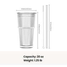 Load image into Gallery viewer, INSETLAN 20oz/600ML Ribbed Glass Tumblers with Lids and Glass Straws, Leakproof Glass Cups, Coffee Glasses, Iced Coffee Cup, Glass Tumbler with Straw and Lid for Iced Coffee, Cocktail, Tea, Smoothie
