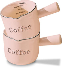Load image into Gallery viewer, INSETLAN Espresso Cups, 2 Pack Espresso Coffee Ceramic Measuring Cup, 90ML Espresso Cups with Handle, Espresso Shot Coffee Cup with V-Shaped Mouth, Pitcher for Coffee Espresso Making Frothing
