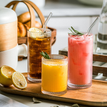 Load image into Gallery viewer, Classic Ribbed Drinking Glass Cups 280ml |Set of 4 | Includes Straws and Coasters
