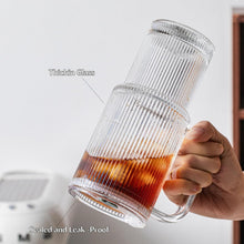 Load image into Gallery viewer, INSETLAN 26oz Ribbed Glass Tumbler with Handle &amp; Lid – 2-Pack Large Iced Coffee Cups with Straws, Modern Glass Mug for Cold &amp; Hot Beverages, Aesthetic Travel Cup for Smoothies, Tea, and Juice
