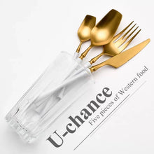 Load image into Gallery viewer, White Golden Plated Stainless Steel Flatware Set

