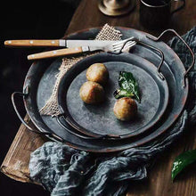 Load image into Gallery viewer, Metal Plate With Handle Handcrafted Round Storage
