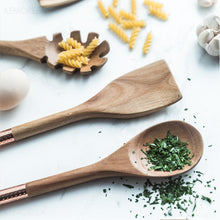 Load image into Gallery viewer, Wooden Cooking Utensils Set with Pink Rose Gold Handles
