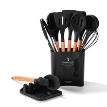 Load image into Gallery viewer, 13Pcs Silicone Cooking Utensils Wooden Handle With Stainless Steel Storage Box, Nonstick Cookware (BPA Free)
