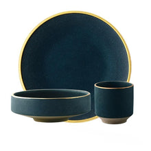 Load image into Gallery viewer, Ceramic Gold Inlay Plates Steak Food Dish Nordic Style Retro Tableware Bowl Ins Dinner Plate Cup High End Dinnerware Set
