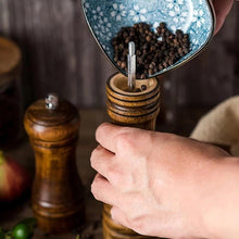 Load image into Gallery viewer, Wooden Salt and Pepper Mills Shakers with Cleaning Brush &amp; Wood Stand
