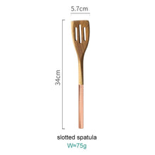 Load image into Gallery viewer, Wooden Cooking Utensils Set with Pink Rose Gold Handles
