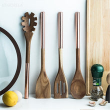 Load image into Gallery viewer, Wooden Cooking Utensils Set with Pink Rose Gold Handles
