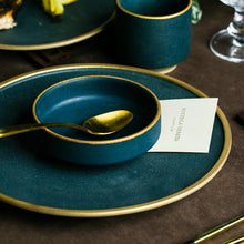 Load image into Gallery viewer, Ceramic Gold Inlay Plates Steak Food Dish Nordic Style Retro Tableware Bowl Ins Dinner Plate Cup High End Dinnerware Set
