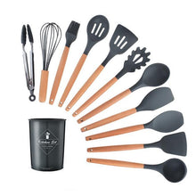 Load image into Gallery viewer, 12Pcs Silicone Cooking Utensils Wooden Handle With Stainless Steel Storage Box, Nonstick Cookware (BPA Free)
