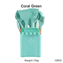 Load image into Gallery viewer, 13Pcs Silicone Cooking Utensils Wooden Handle With Stainless Steel Storage Box, Nonstick Cookware (BPA Free)
