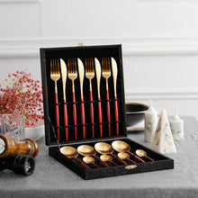 Load image into Gallery viewer, Stainless Steel Titanium Plated Red Golden Flatware Set
