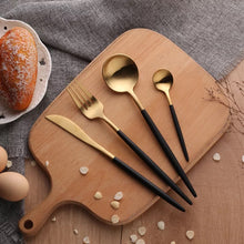 Load image into Gallery viewer, Black Gold Cutlery Set
