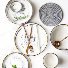 Load image into Gallery viewer, Marble Porcelain Gold Dinnerware, Matte Gray
