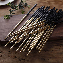 Load image into Gallery viewer, 5 Pairs Premium 304 Stainless Steel Chopsticks(Black&amp;Gold)

