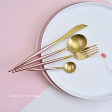 Load image into Gallery viewer, Pink Gold Silverware Set
