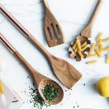 Load image into Gallery viewer, Wooden Cooking Utensils Set with Pink Rose Gold Handles

