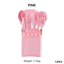 Load image into Gallery viewer, 13Pcs Silicone Cooking Utensils Wooden Handle With Stainless Steel Storage Box, Nonstick Cookware (BPA Free)
