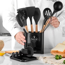 Load image into Gallery viewer, 13Pcs Silicone Cooking Utensils Wooden Handle With Stainless Steel Storage Box, Nonstick Cookware (BPA Free)
