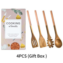 Load image into Gallery viewer, Wooden Cooking Utensils Set with Pink Rose Gold Handles
