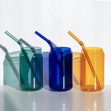 Load image into Gallery viewer, Can Shaped Colored Glass Cups With Straws

