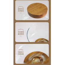 Load image into Gallery viewer, Large Glass Fruit Bowl - Clear Borosilicate Glass Fruit Bowl with Tray Wooden Base
