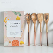 Load image into Gallery viewer, Wooden Cooking Utensils Set with Pink Rose Gold Handles
