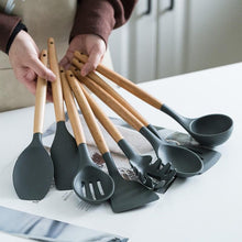 Load image into Gallery viewer, 12Pcs Silicone Cooking Utensils Wooden Handle With Stainless Steel Storage Box, Nonstick Cookware (BPA Free)

