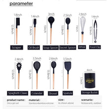 Load image into Gallery viewer, White/Black Silicone Cooking Utensils with Wooden Handles for Nonstick Cookware
