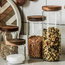Load image into Gallery viewer, Glass Storage Containers, Airtight Glass Jars with Bamboo Lids
