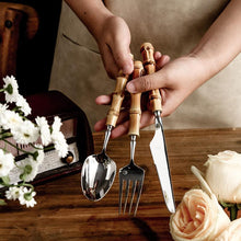 Load image into Gallery viewer, Bamboo Flatware Sets Stainless Steel Cutlery, Naturally Handmade
