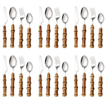 Load image into Gallery viewer, Bamboo Flatware Sets Stainless Steel Cutlery, Naturally Handmade
