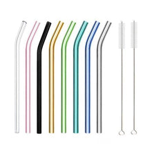 Load image into Gallery viewer, Multi-Color Reusable Glass Straws Set
