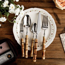 Load image into Gallery viewer, Bamboo Flatware Sets Stainless Steel Cutlery, Naturally Handmade
