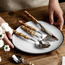 Load image into Gallery viewer, Bamboo Flatware Sets Stainless Steel Cutlery, Naturally Handmade
