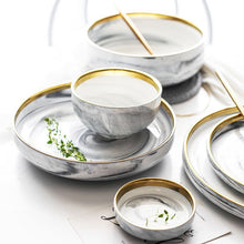 Load image into Gallery viewer, Marble Porcelain Gold Dinnerware, Matte Gray
