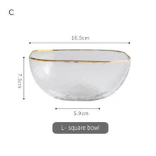 Load image into Gallery viewer, Hammered Texture Glass Bowl with Gold Trim
